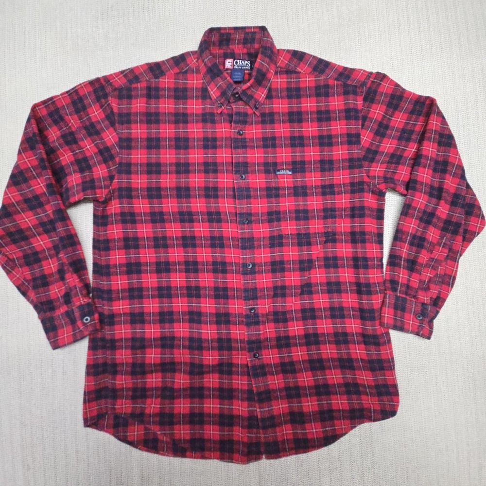 Chaps Shirt Mens Large Red Plaid Flannel Long Sleeve Button Down Casual Cotton